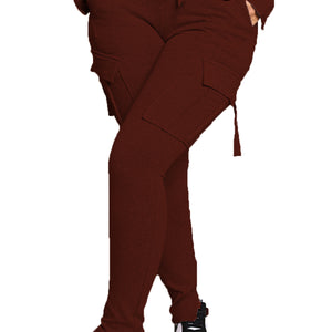 Cargo Pants With Pockets High Waist Drawstring Wide Leg Straight Trousers