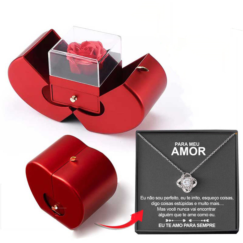 Fashion Jewelry Box Red Apple Christmas Gift Necklace Eternal Rose