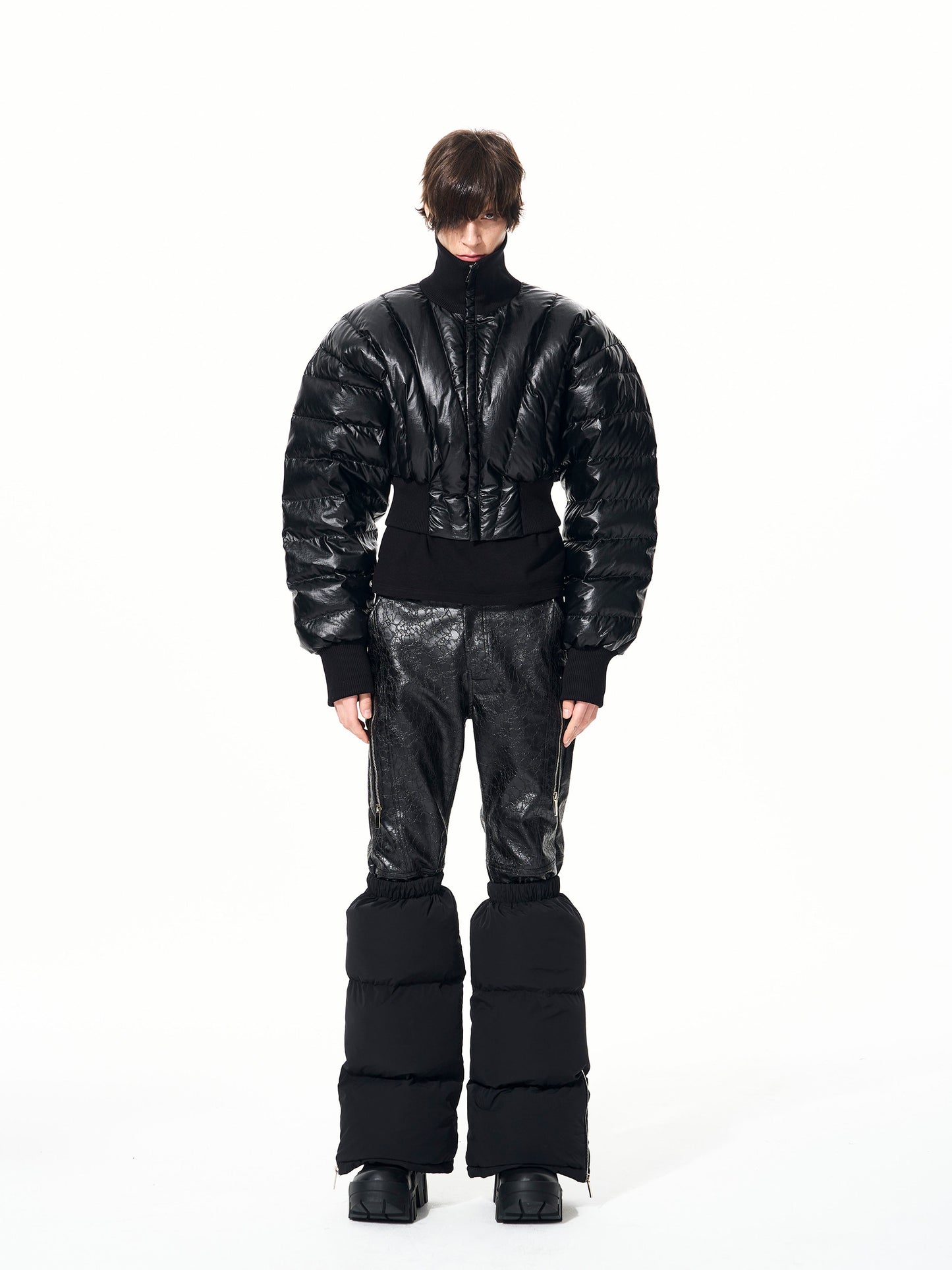 Mens Warm Stand-Up Collar Duck Down Puffer Jacket With Batwing Sleeves