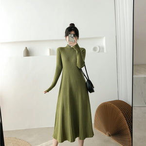Half Turtleneck Base Ride A- Line Woolen Skirt Women