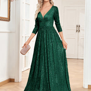 Sequined Fall V-neck High Waist Party Formal Dress