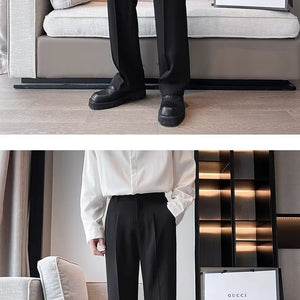 Men's Solid Color Anti-wrinkle Loose Wide-leg Suit Pants