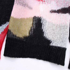 Autumn New Color Matching Hollow Out Knitwear Sweater