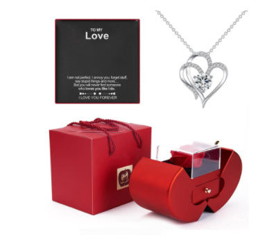 Fashion Jewelry Box Red Apple Christmas Gift Necklace Eternal Rose
