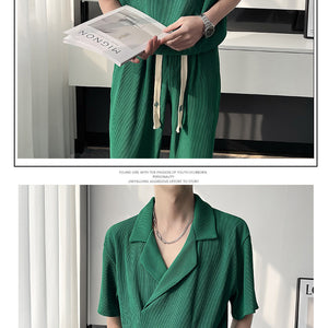 Summer Thin Ice Silk Shirt Outfit Men's Leisure Sports Two-piece Set