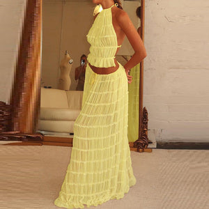 Sexy Sleeveless Halter Top And Skirt Two-piece Set