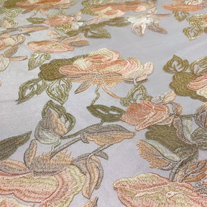 Multicolor Gold Thread Flower Mesh Embroidered Lace Fabric