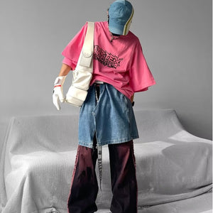Washed Wool Design Sense Stitching Raw Edge Jeans