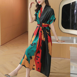 Simple Women's Clothing Short Sleeve Printed Large Swing Dress