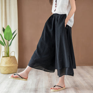 Artistic Retro Pure Color All-matching Comfortable Fairy Cropped Pants