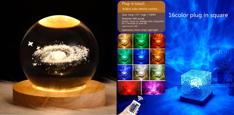 LED Water Ripple Ambient Night Light USB Rotating Projection Table Lamp