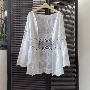Middle Hollow Embroidered Cardigan Coat