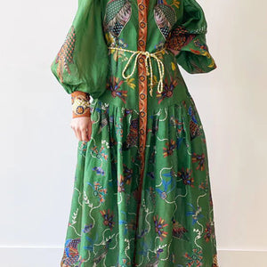 Women's Printed Cardigan Wide Hem Long Sleeve Dress