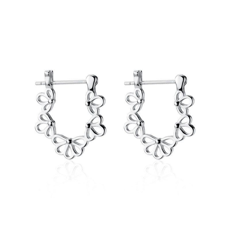 S925 Silver Ear Clip Female Hollow Flower