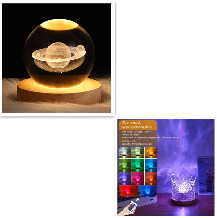 LED Water Ripple Ambient Night Light USB Rotating Projection Table Lamp