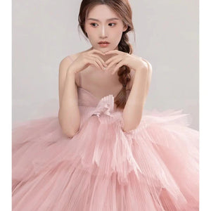 Elegant Girl's Wedding Photography Dress Pink White