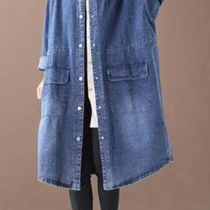 Fashionable Versatile Slimming Denim Shirt Dress Korean Style Elegant Hong Kong Style Vintage Single-breasted Coat