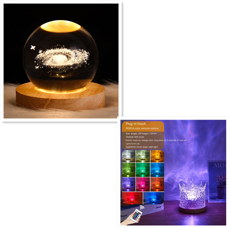 LED Water Ripple Ambient Night Light USB Rotating Projection Table Lamp
