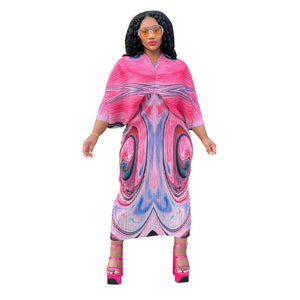 V-neck Batwing Sleeve Printing Dress