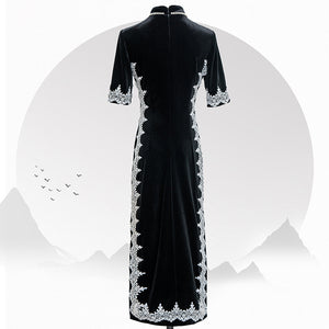 Black Velvet Cheongsam Temperament Retro Dress