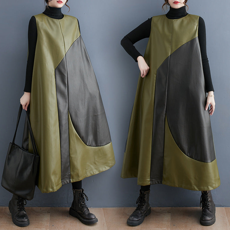 Color Contrast Patchwork Simple Graceful Vest Skirt