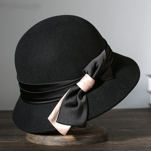Japanese Black Retro Easy Matching Wool Warm Bucket Hat
