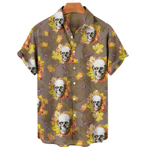 Men's Halloween Short Sleeve Printing Lapel Cardigan Top Summer Cartoon Unique Shirt