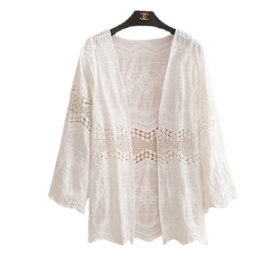 Middle Hollow Embroidered Cardigan Coat