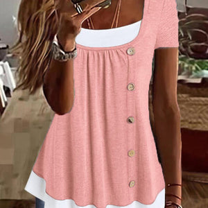 Round Neck Loose Pleated False Two-piece Suit T-shirt Top