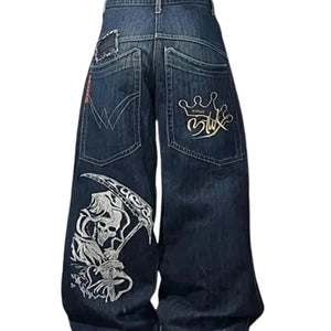 White Tiger Printed Wide Leg Jeans