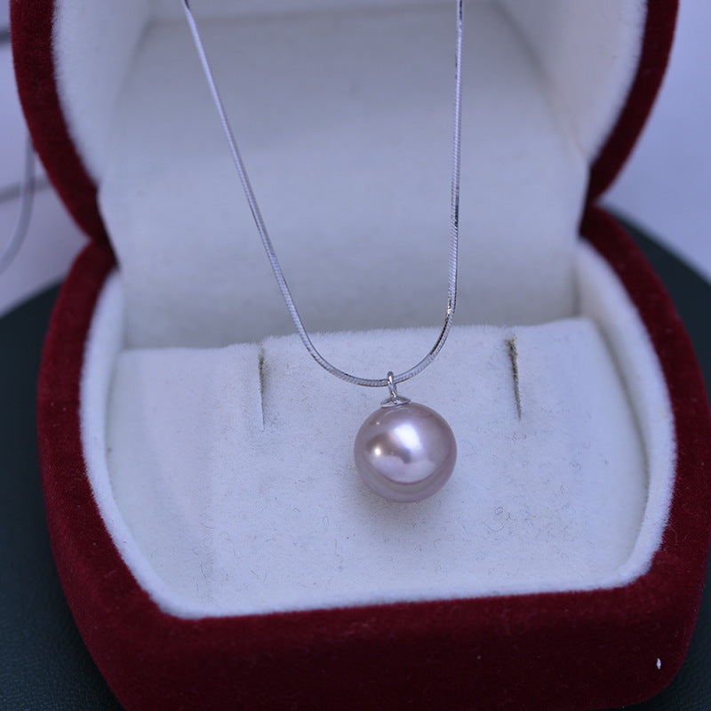 Water 9-10mm White Perfect Circle Fine Micro Flaw Pearl Pendant Female S925 Silver Snake Bone Necklace Adjustable