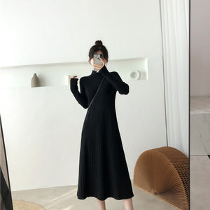 Half Turtleneck Base Ride A- Line Woolen Skirt Women