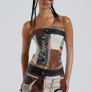 Stitching Racing PU Corset Mini Skirt
