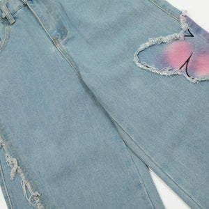 Sweet Cute Butterfly Wash Denim Trousers