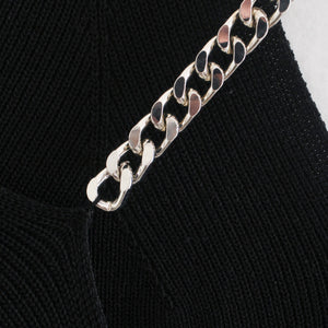 Black Chain-embellished Cross-strap Knitted Dress