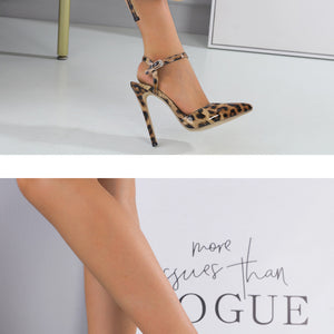 Women's Leopard Print Shallow Mouth European And American Plus Size Pointed High Heel