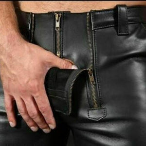 Men's Solid Color PU Casual Male Short Leather Pants