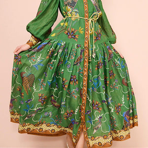 Women's Printed Cardigan Wide Hem Long Sleeve Dress