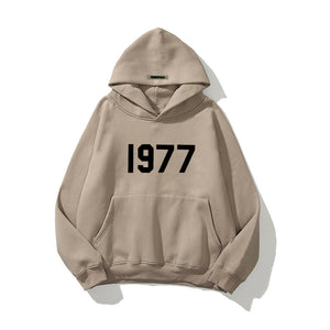 Fashion Brand Sweater High Street Loose Fleece-lined 1977 Words Sweater Men's And Women's Hoodies