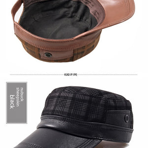 Flat-top Men's Sheepskin Newsboy Cap