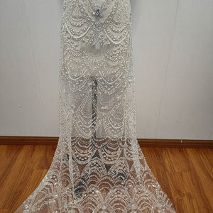 Wave Style Sequin Bead Lace Fabric Wedding Dress