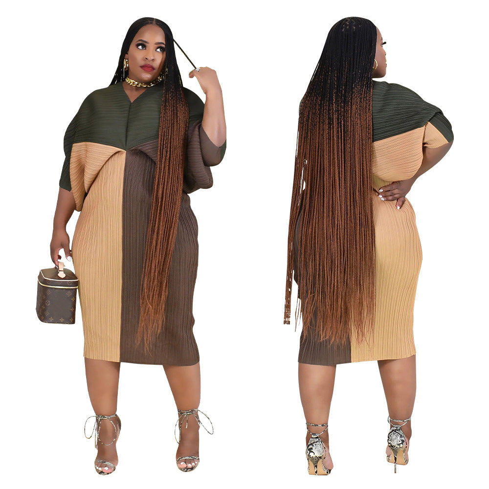 V-neck Batwing Sleeve Printing Dress