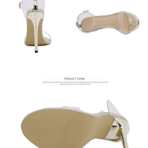 Rhinestone High-heeled Sandals Snakelike Winding Round Toe Transparent Large Size High Heels Women