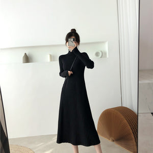 Half Turtleneck Base Ride A- Line Woolen Skirt Women
