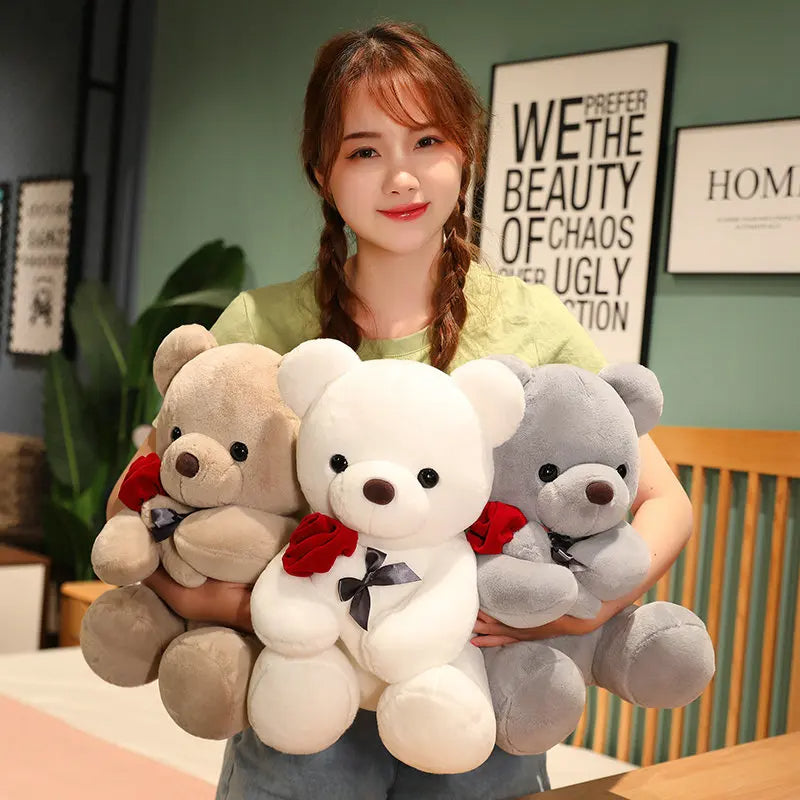 23-45cm New Lovely Hug Roses Teddy Bear Plush Pillow Stuffed Soft