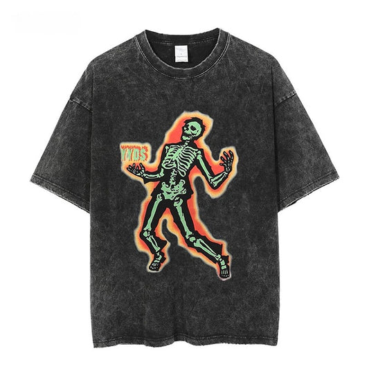 Retro Washed Distressed Loose Casual Heavy Cotton Short Sleeve