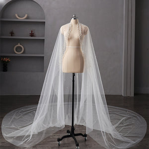 Pearl Wedding Veil 1 Layer Long Bridal Cathedral Veil