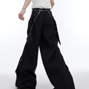 Metal Zipper Design Sense Wide Leg Loose Draped Casual Pants Men