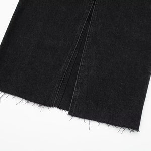 High Waist Button Double Pocket Slit Design Loose Skirt