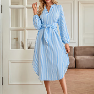 Women's Fashion V-neck Striped Tied Dress
